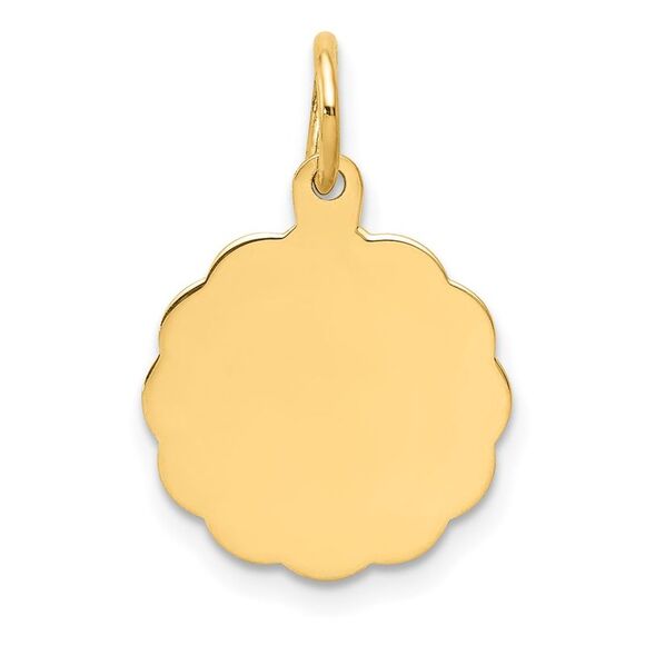 Kazi Luxury 14k Yellow Gold .013 Gauge Engravable Scalloped Disc Charm
